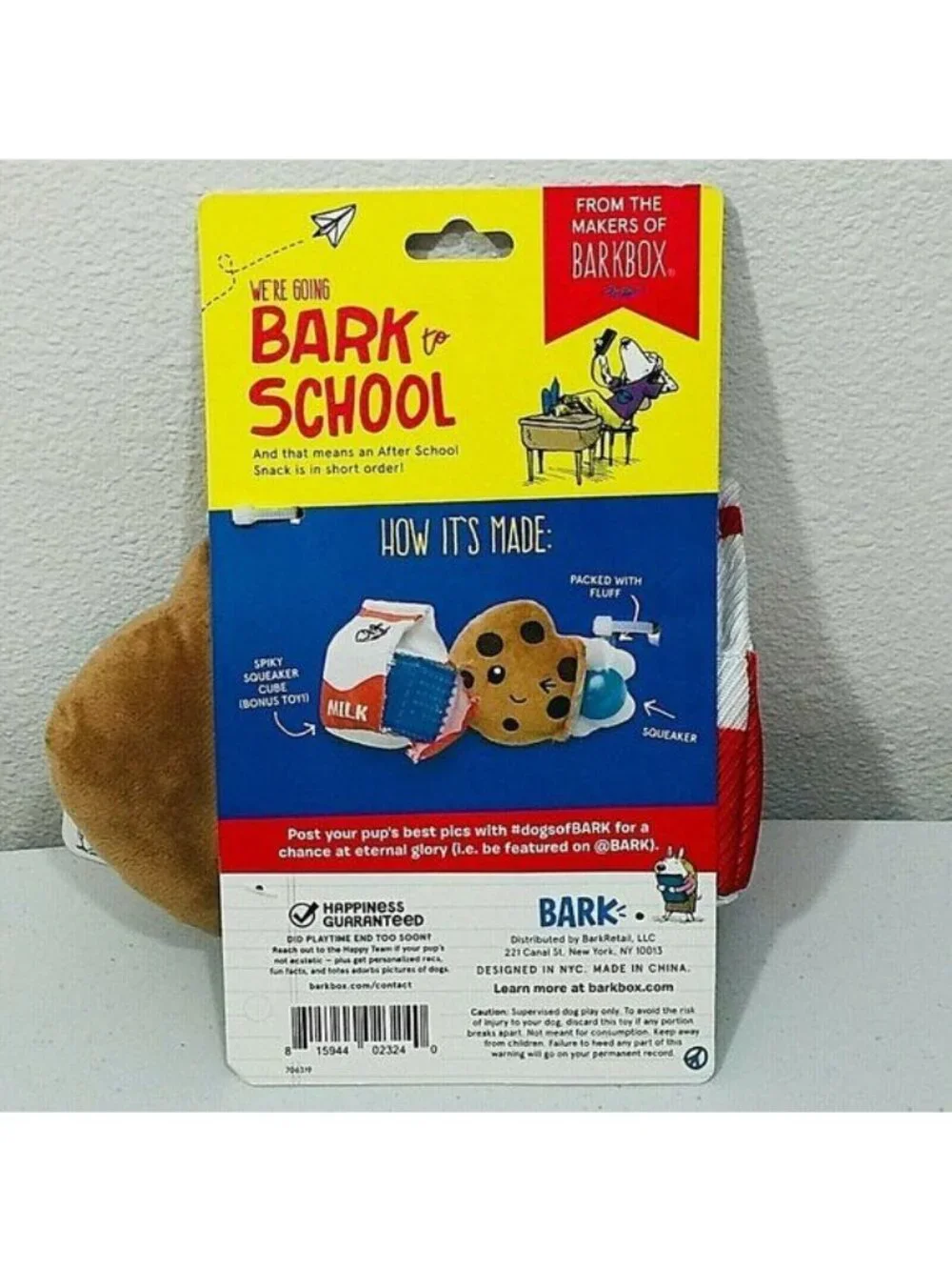 Bark BARK TO SCHOOL After School Snack Pack Milk & Cookies Plush Dog Squeak Toy